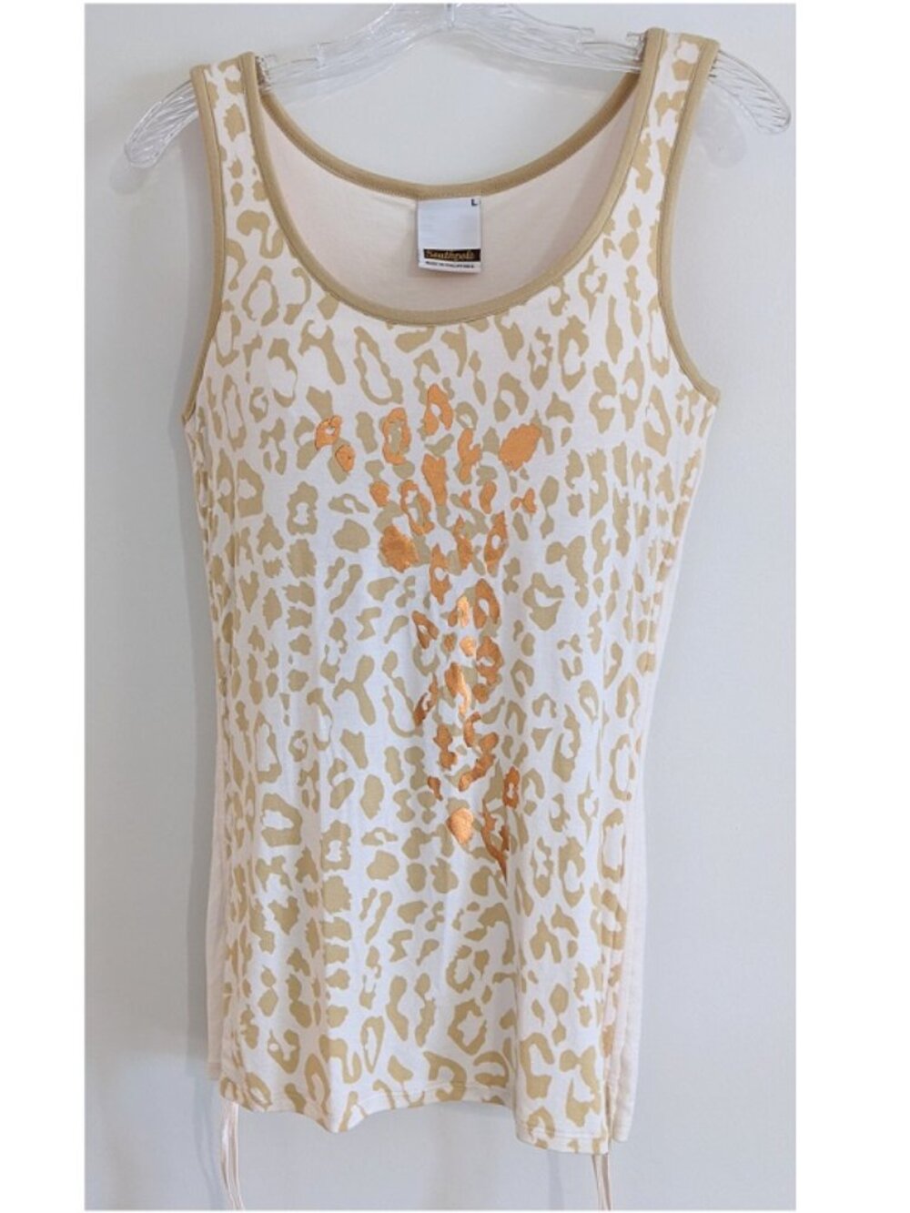 Vintage Rare Fun Southpole Leopard Print Tank, Cream Tan Bronze Drawstring sides